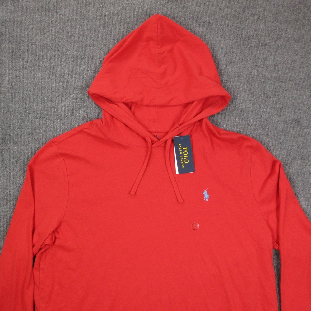 Polo Ralph Lauren Hooded Tee Mens L Red Long Sleeve Classic Jersey Preppy Pony